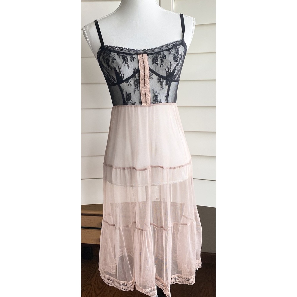 Pins & Needles Lace Mesh Slip Dress S Lingerie Black Nude Sheer Grunge Steampunk - Picture 2 of 11
